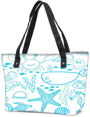 

Snoogg Pack Of 2 Fish World White Pattern Combo Tote Shopping Grocery Bag With Coin Pencil Purse Shoulder Bag(Multicolor, 15 L)
