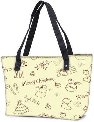 

Snoogg Pack Of 2 Merry Christmas Cream Pattern Combo Tote Shopping Grocery Bag With Coin Pencil Purse Shoulder Bag(Multicolor, 5 L)