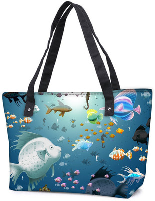 

Snoogg Pack Of 2 Multiple Fish Combo Tote Shopping Grocery Bag With Coin Pencil Purse Shoulder Bag(Multicolor, 15 L)