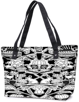 

Snoogg Pack Of 2 Black And White Feast Combo Tote Shopping Grocery Bag With Coin Pencil Purse Shoulder Bag(Multicolor, 5 L)