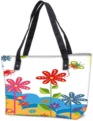 

Snoogg Pack Of 2 White Flower Graphic Combo Tote Shopping Grocery Bag With Coin Pencil Purse Shoulder Bag(Multicolor, 5 L)