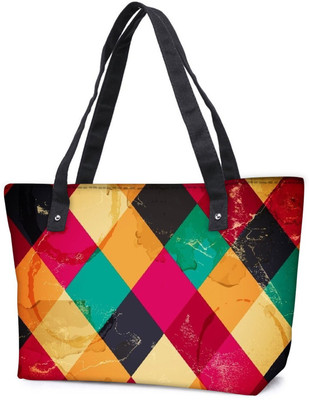 

Snoogg Pack Of 2 Rhombbus Rainbows Combo Tote Shopping Grocery Bag With Coin Pencil Purse Shoulder Bag(Multicolor, 5 L)