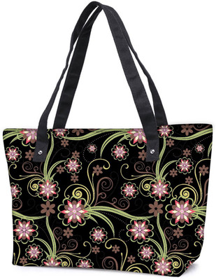 

Snoogg Pack Of 2 Abstract Flowers In Black Combo Tote Shopping Grocery Bag With Coin Pencil Purse Shoulder Bag(Multicolor, 5 L)