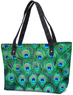 

Snoogg Pack Of 2 Peacock Pattern 2 Combo Tote Shopping Grocery Bag With Coin Pencil Purse Shoulder Bag(Multicolor, 15 L)