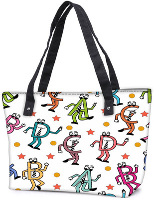 

Snoogg Pack Of 2 Dancing Alphabets Combo Tote Shopping Grocery Bag With Coin Pencil Purse Shoulder Bag(Multicolor, 15 L)