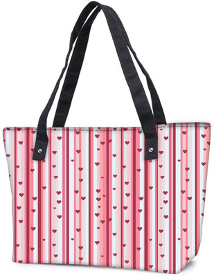 

Snoogg Pack Of 2 Small Hearts Red Strips Combo Tote Shopping Grocery Bag With Coin Pencil Purse Shoulder Bag(Multicolor, 5 L)