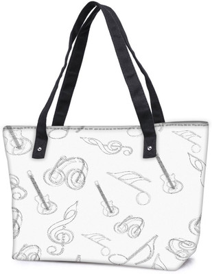 

Snoogg Pack Of 2 White Music Combo Tote Shopping Grocery Bag With Coin Pencil Purse Shoulder Bag(Multicolor, 15 L)