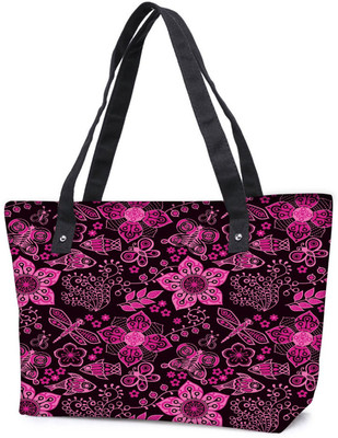 

Snoogg Pack Of 2 Pink Floral Black Pattern Combo Tote Shopping Grocery Bag With Coin Pencil Purse Shoulder Bag(Multicolor, 15 L)