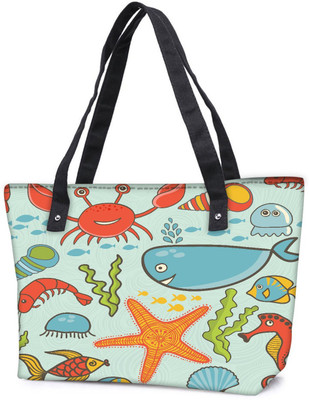 

Snoogg Pack Of 2 Fish World Blue Pattern Combo Tote Shopping Grocery Bag With Coin Pencil Purse Shoulder Bag(Multicolor, 15 L)