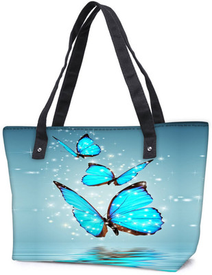 

Snoogg Pack Of 2 Blue Butterfly Digital Combo Tote Shopping Grocery Bag With Coin Pencil Purse Shoulder Bag(Multicolor, 5 L)