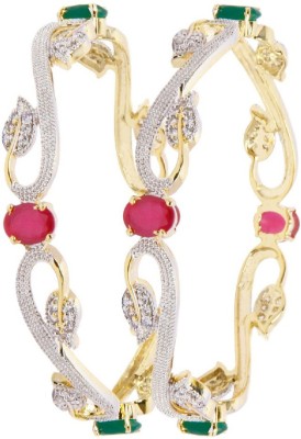 RENAISSANCE TRADERS Metal Diamond, Ruby Gold-plated Bangle Set(Pack of 2)