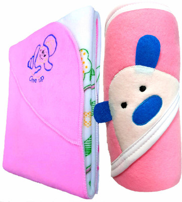 

BRANDONN Striped  Hooded Baby Blanket(Polyester, BABYPINK
