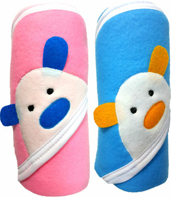 

BRANDONN Striped  Hooded Baby Blanket(Polyester, BABYPINK, Blue