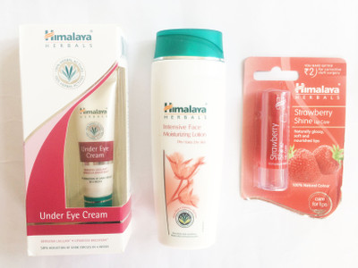 

Himalaya UNDER EYE CREAM, INTENCIVE FACE LOTION, STRAWBERRY SHINE LIP BALM(Set of)