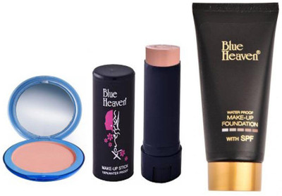

Blue Heaven xpression makeup stick-Fair Glow 05, Makeup foundation And compact silk on face Combo of Three(Set of 3)
