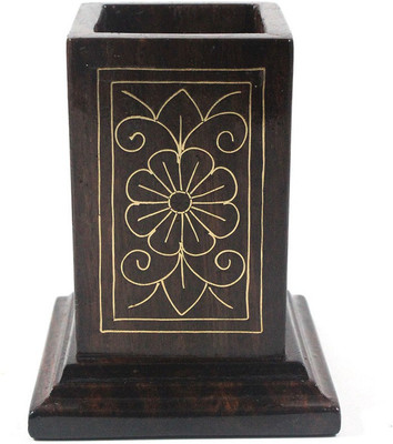 

India Meets India 1 Compartments Wooden Pen Stand(Brown)