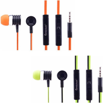 Candytech CT-HF-S40-U-GRN + CT-HF-S40-U-ORNG Wired Headset with Mic(Green, Orange, In the Ear)