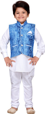 

AJ Dezines Boys Festive & Party Kurta, Waistcoat and Pyjama Set(Blue Pack of 1