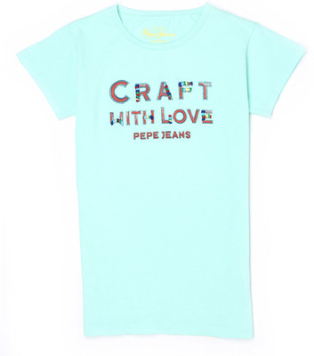 Pepe Jeans Girls Graphic Print Cotton T Shirt(Green, Pack of 1) available at flipkart for Rs.250