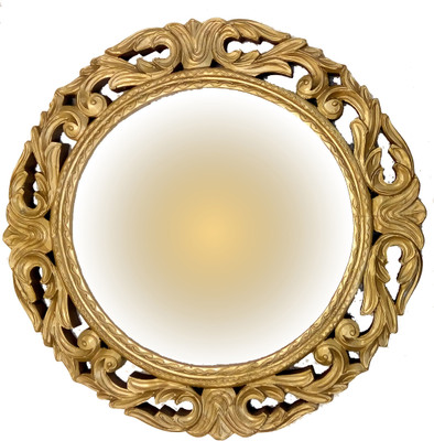 

Akanksha Arts Golden Carved Decorative Mirror(Round)