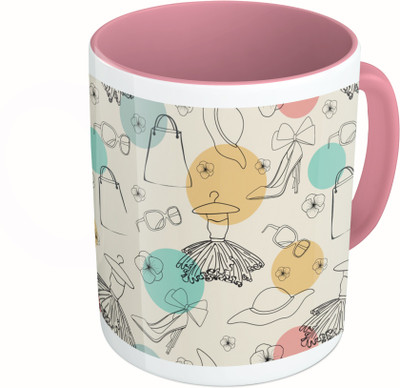 

MiiCreations Printed Two Tone Pink And White Fashion Pattern Ceramic Mug(325 ml)