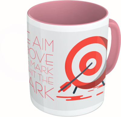 

MiiCreations Printed Two Tone Pink And White We Aim Above The Mark To Hit The Mark Ceramic Mug(325 ml)
