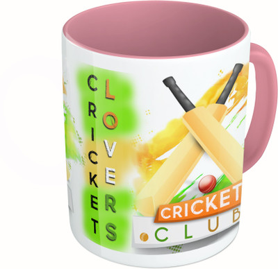 

MiiCreations Printed Two Tone Pink And White Cricket Lovers | Cricet Club Ceramic Mug(325 ml)