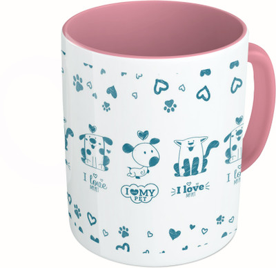 

MiiCreations Printed Two Tone Pink And White I Love My Pet Ceramic Mug(325 ml)