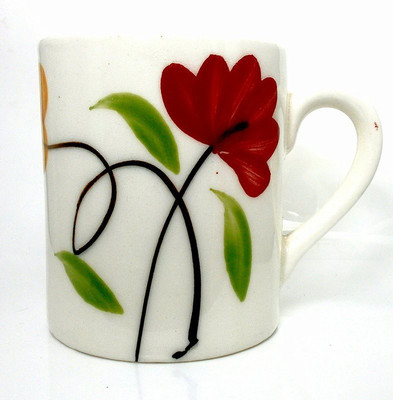 

HappyClick Orange Red Flower Design Ceramic Mug(300 ml), Multicolor