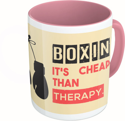 

MiiCreations Printed Two Tone Pink And White Boxing It's Cheaper Than Therapy Ceramic Mug(325 ml)