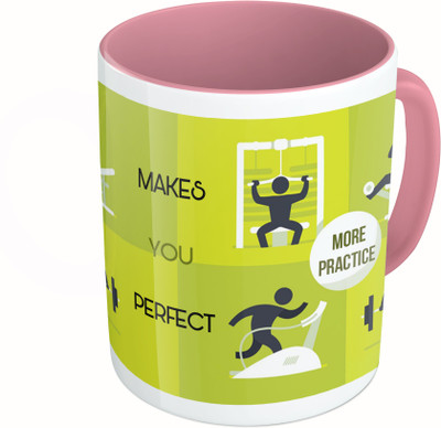 

MiiCreations Printed Two Tone Pink And White More Practice Makes You Perfect Ceramic Mug(325 ml)