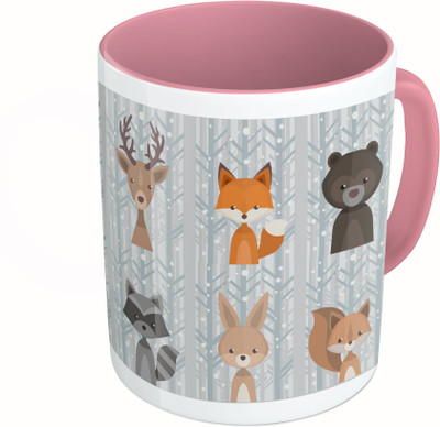

MiiCreations Printed Two Tone Pink And White Fox Pattern Ceramic Mug(325 ml)