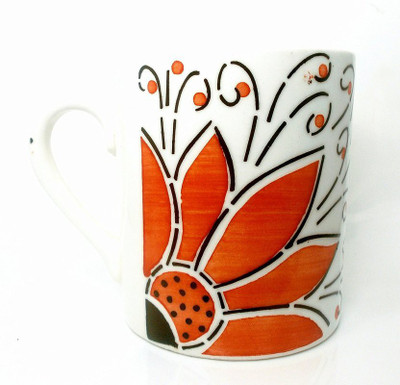 

HappyClick Full Orange Flower Design Ceramic Mug(300 ml), Multicolor