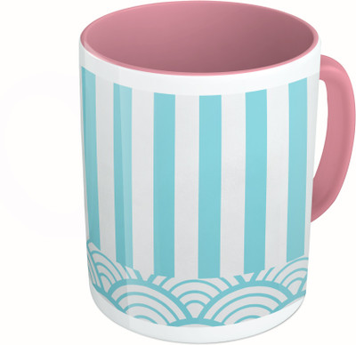 

MiiCreations Printed Two Tone Pink And White Line Pattern Ceramic Mug(325 ml)