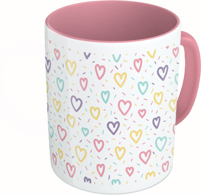 

MiiCreations Printed Two Tone Pink And White colorfull Hearts Pattern Ceramic Mug(325 ml)