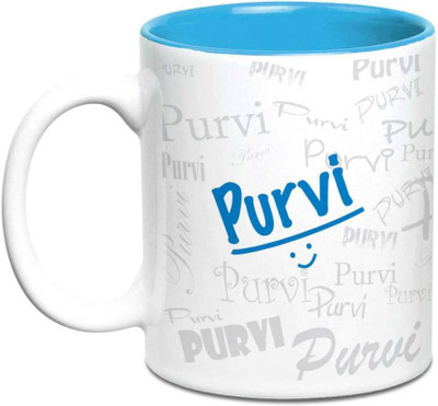 

LOF Purvi Name Gift Ceramic Inside Blue Gifts For Birthday Ceramic Mug(325 ml)