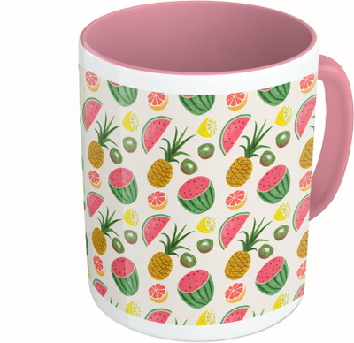 

MiiCreations Printed Two Tone Pink And White Fruits Pattern Ceramic Mug(325 ml)