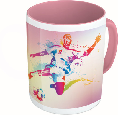 

MiiCreations Printed Two Tone Pink And White Colorful Football Player Ceramic Mug(325 ml)