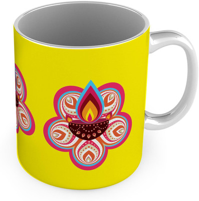 

Indigifts Yellow Fancy Diya on Rangoli (IDSRAJ15052) Coffee Ceramic Mug(330 ml)