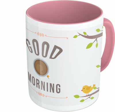 

MiiCreations Printed Two Tone Pink And White Good Morning Ceramic Mug(325 ml)