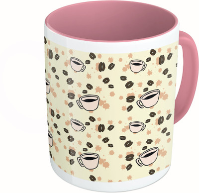 

MiiCreations Printed Two Tone Pink And White Coffee Pattern Ceramic Mug(325 ml)