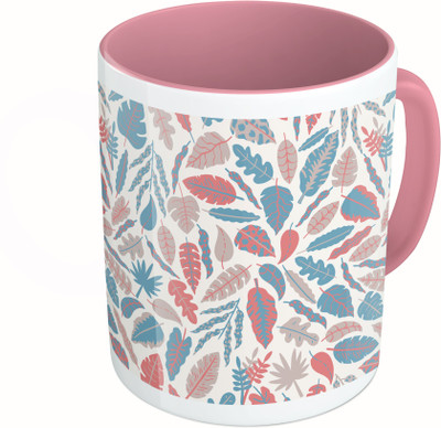 

MiiCreations Printed Two Tone Pink And White leaf Ceramic Mug(325 ml)