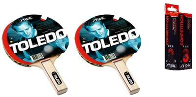 

Stiga Toledo Table Tennis Racket and Competition Balls- TT Kit Multicolor Table Tennis Racquet(Weight - 240 g)
