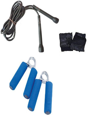 

BFIT SKIPPING ROPE + GYM GLOVES PAIR + 2 HAND GRIPPER Freestyle Skipping Rope(Black, Blue, Length: 457 cm)