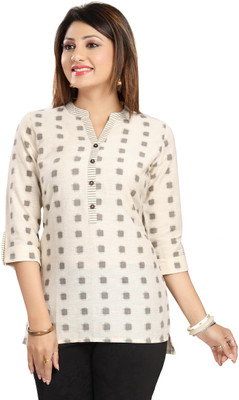 Meher Impex Casual 3/4 Sleeve Printed Women White Top Meher Impex Casual 3/4 Sleeve Printed Women White Top