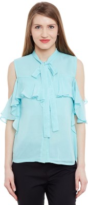 Marc Loire Casual Sleeveless Solid Women Light Blue Top