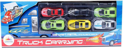 

GoMerryKids Truck Trailer carrying 6 Die Cast Cars (Color May Vary) (Multicolor)(Multicolor)