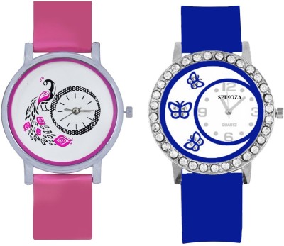 SPINOZA blue diamonds studded butterfly and pink desiner peacock Analog Watch  - For Girls   Watches  (SPINOZA)