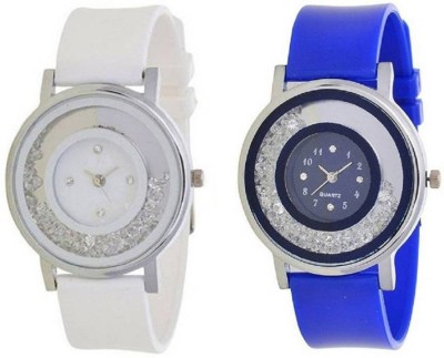 SPINOZA movable diamonds in dial white and blue Analog Watch  - For Girls   Watches  (SPINOZA)