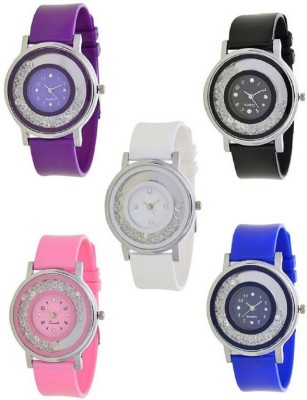 SPINOZA movable crystals in dial pink white blue purple and black Analog Watch  - For Girls   Watches  (SPINOZA)